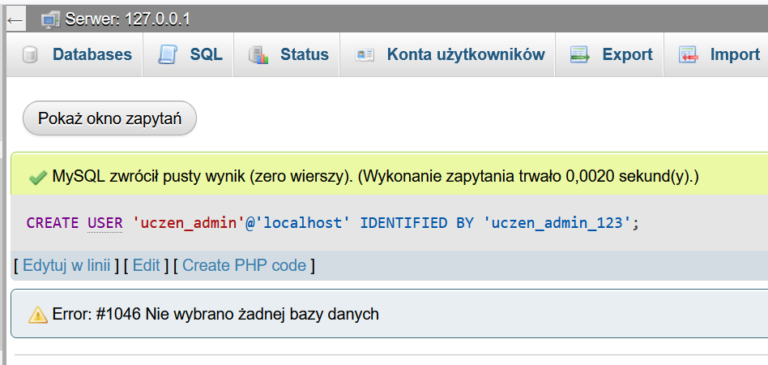 System uprawnien, rejestrowanie uzytkowników mysql - Materiały ...
